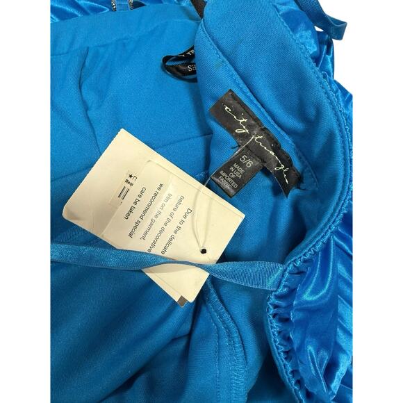 Y2K Blue Pleated Maxi Dress Gown Sweetheart Empire Waist vtg city triangles NOS - Picture 8 of 15